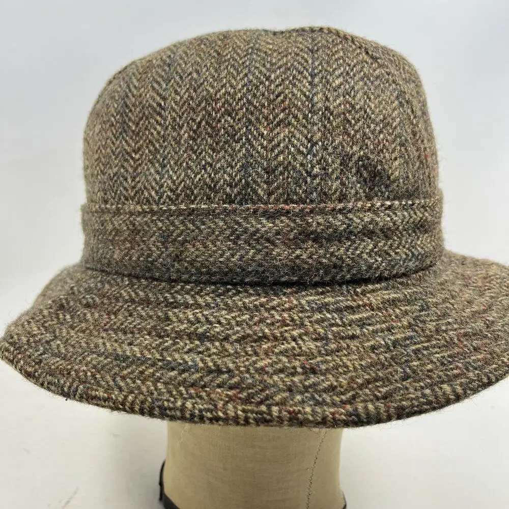 BROOKS BROTHERS Hat Men 7 Wool Herringbone Harris Tweed Bucket Brown England VTG